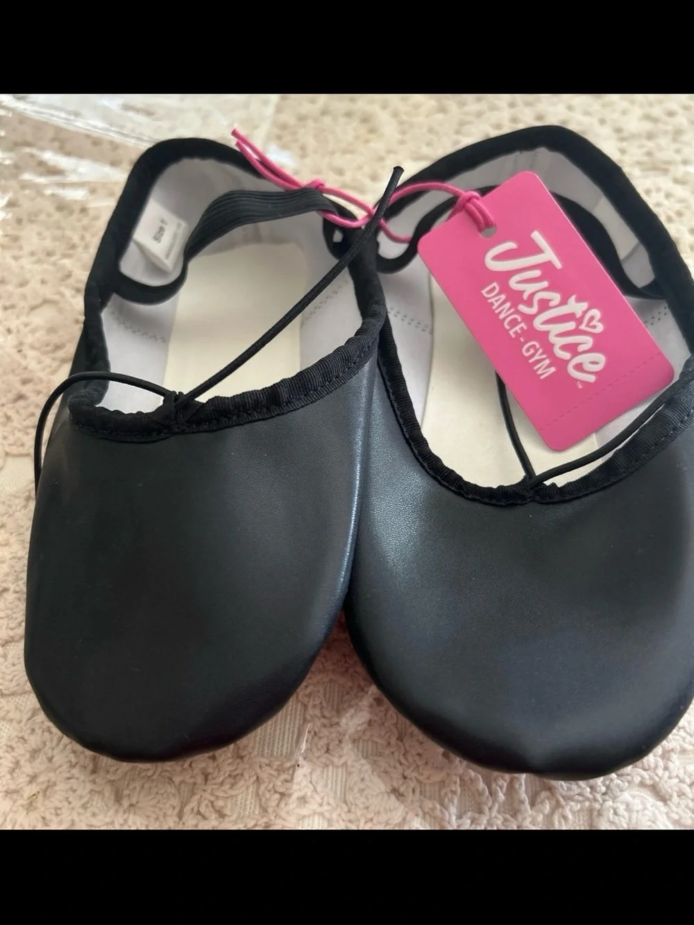 Justice Black Girls' Ballet Flats with Elastic Cross Strap